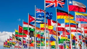 different countries flags waving