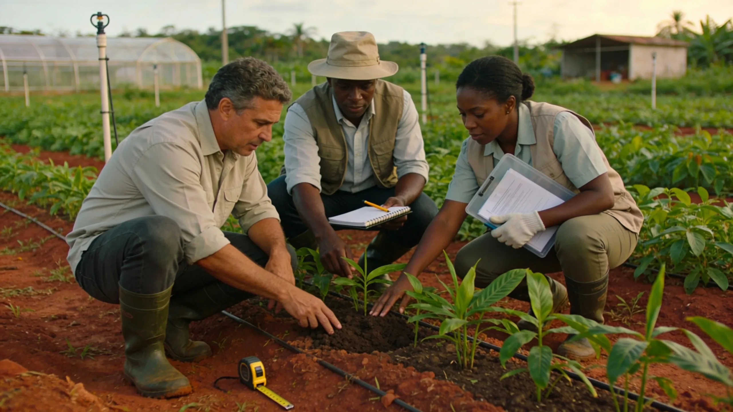 Brazilian and African researchers exchanging tropical agriculture know-how in the field, showing South-South knowledge transfer in practice
