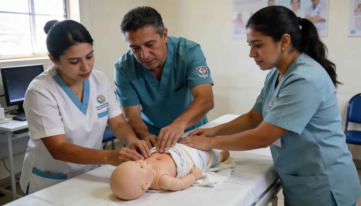 Colombian and Ecuadorian healthcare staff training on Kangaroo Mother Care, sharing applied knowledge to strengthen international cooperation outcomes