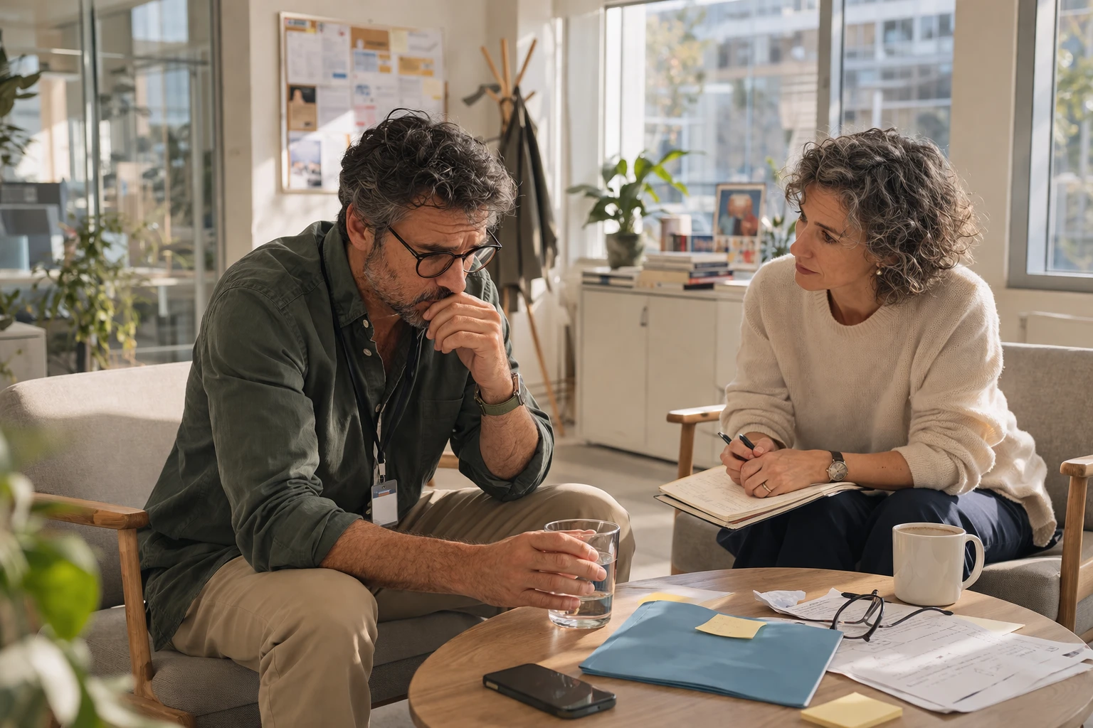Staff member receiving private support after being affected by a deepfake, showing the human side of institutional response and duty of care.